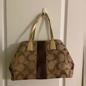 COACH SIGNATURE LEATHER STRIPED KISSLOCK CARRYALL TOTE